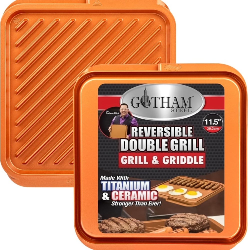 Gotham Steel Double Reversible Grill and Griddle 2 Pans 11.5”